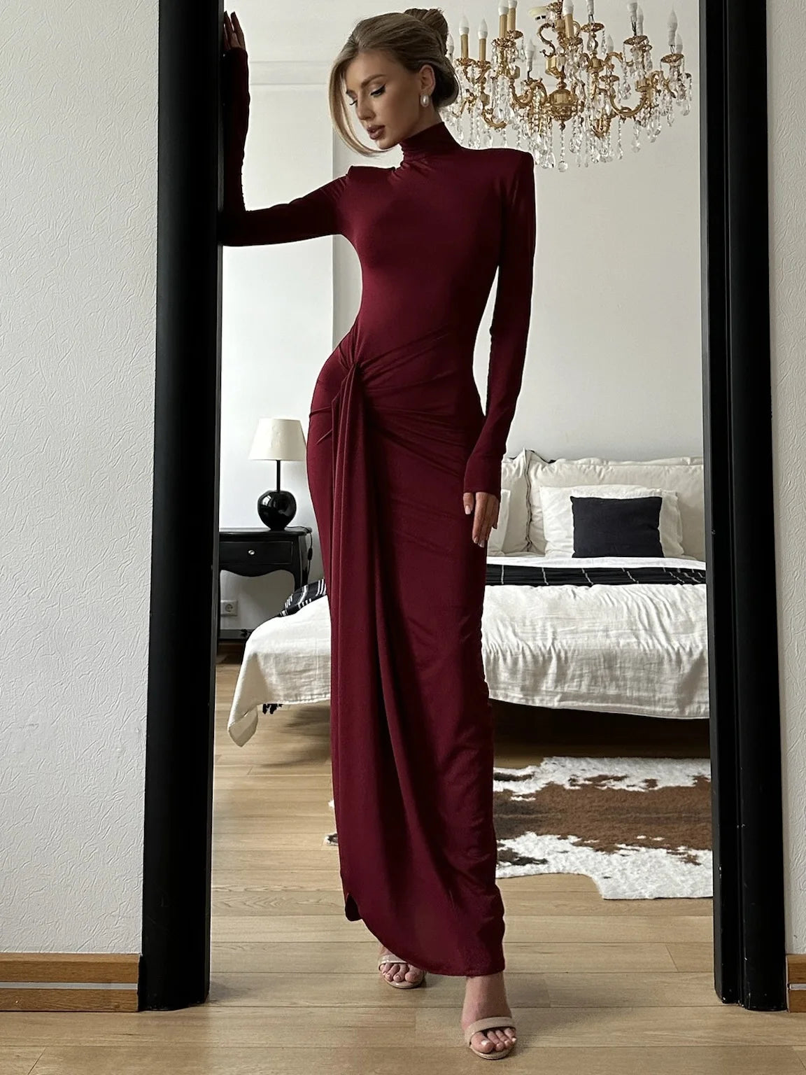 TOSSY Fashion Pleated Bandage Long Dress