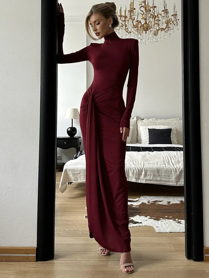 TOSSY Fashion Pleated Bandage Long Dress