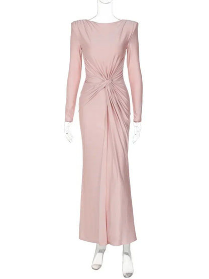 Celebrity Elegant High Waist Folds Long Sleeve Dress