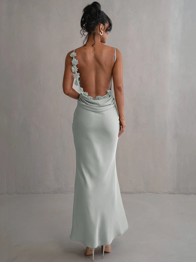 Mozision Floral Draped Backless Maxi Long Dress