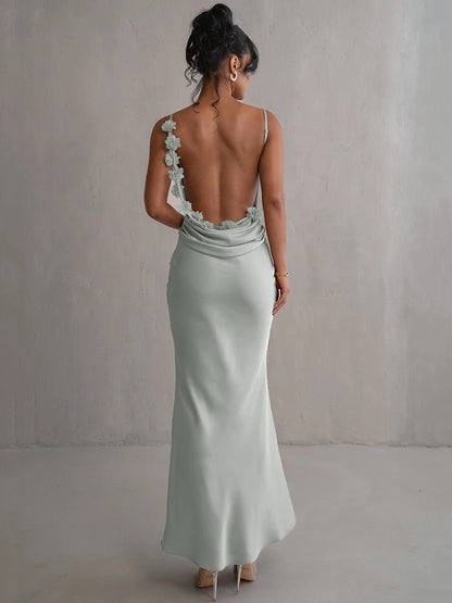 Mozision Floral Draped Backless Maxi Long Dress