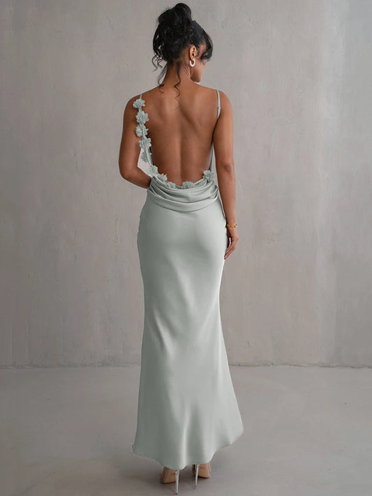 Mozision Floral Draped Backless Maxi Long Dress