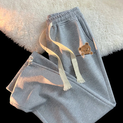 Cute Bear Print Drawstring Casual Pants