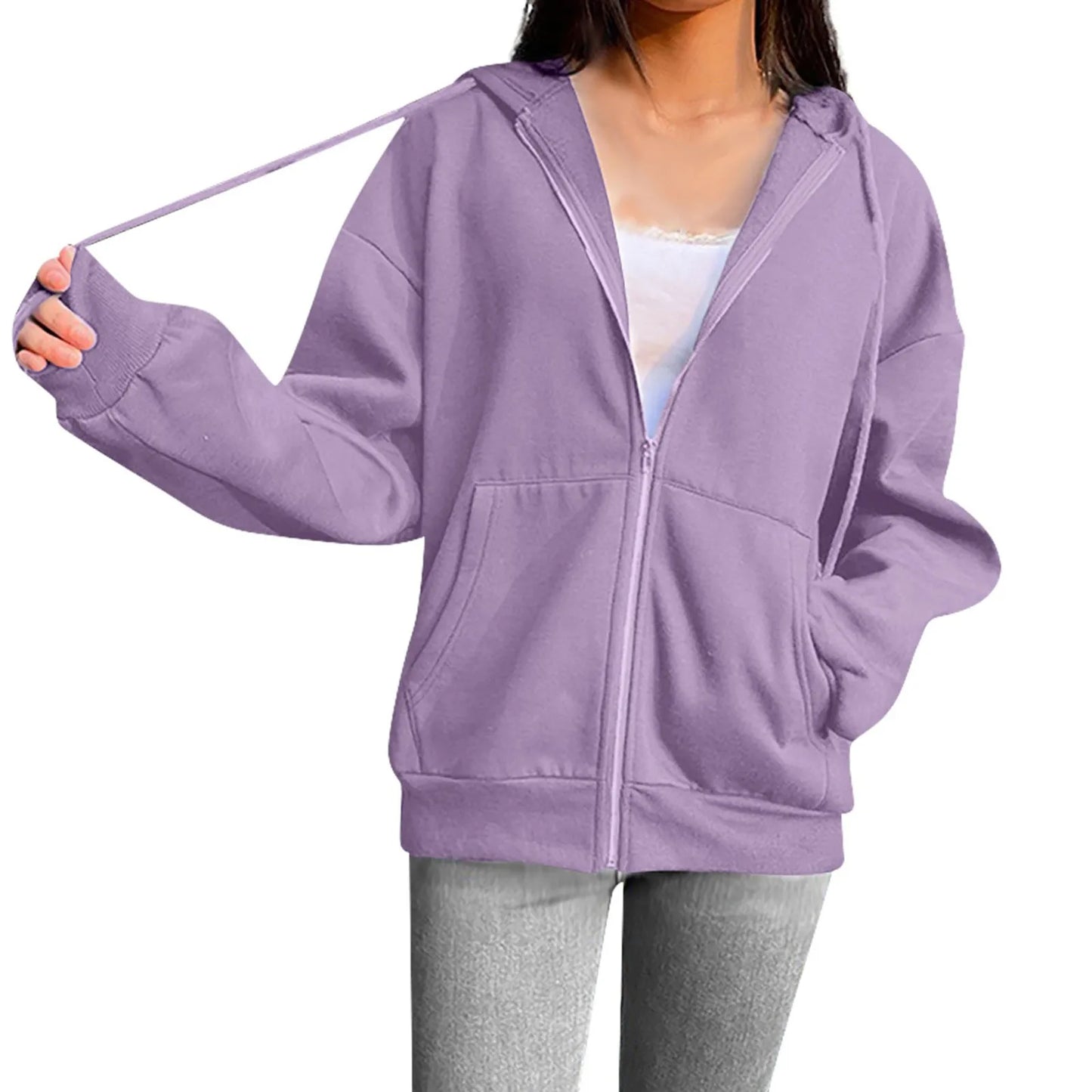Hooded Drawstring Sweatshirt Coat