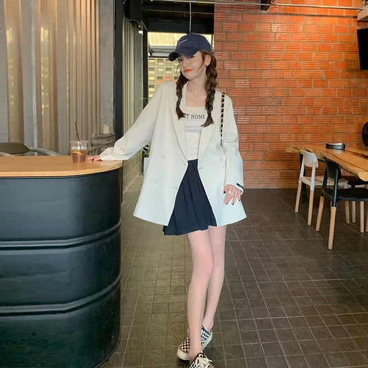 優雅寬鬆英倫風女式西裝外套