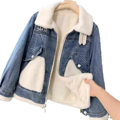 Women's Faux Lamb Fur Denim Jacket