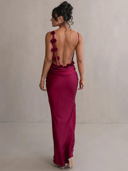 Mozision Floral Draped Backless Maxi Long Dress
