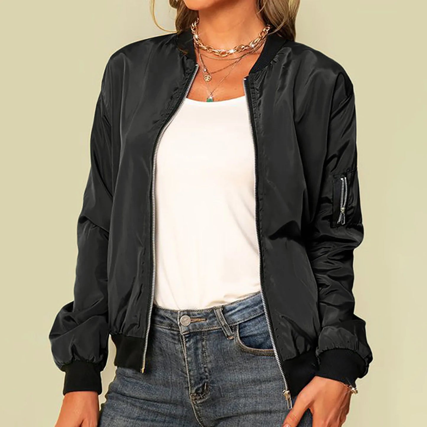 Solid Jackets Zipper Coat