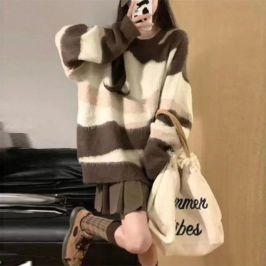 Vintage Color Contrast Striped Sweater