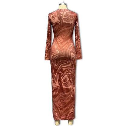 Geometric Print Slim Tight Ruched Dress
