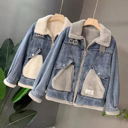 Women's Faux Lamb Fur Denim Jacket