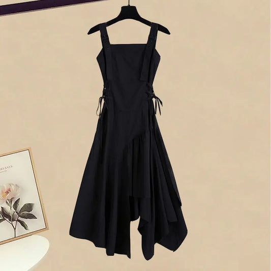 2 Pcs Short Knitted Sweater + Irregular Sexy Strap Skirt