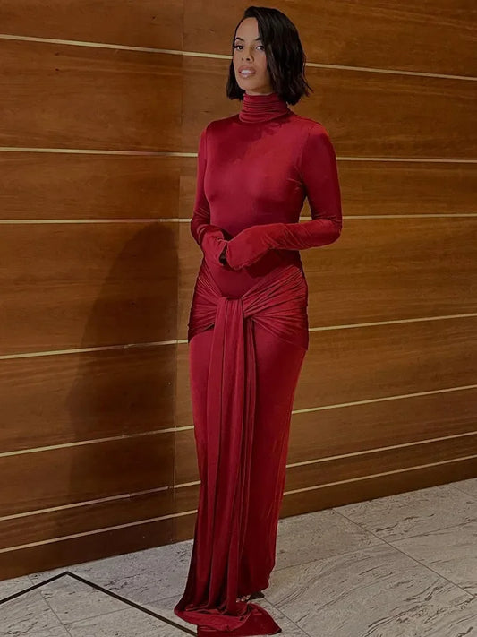 High Neck Long Sleeve Bodycon Dress