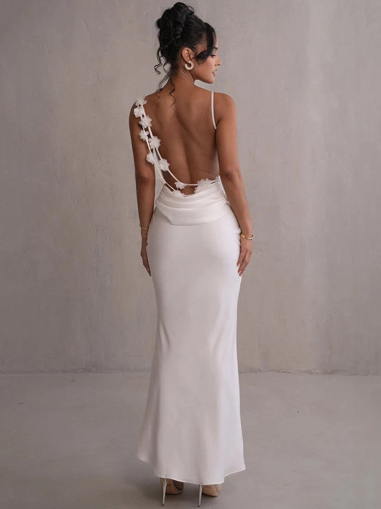Mozision Floral Draped Backless Maxi Long Dress