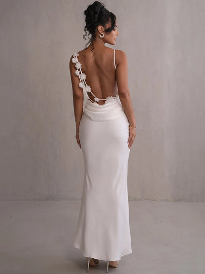 Mozision Floral Draped Backless Maxi Long Dress