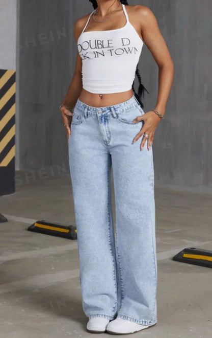 Bow Embroidered Baggy Jeans