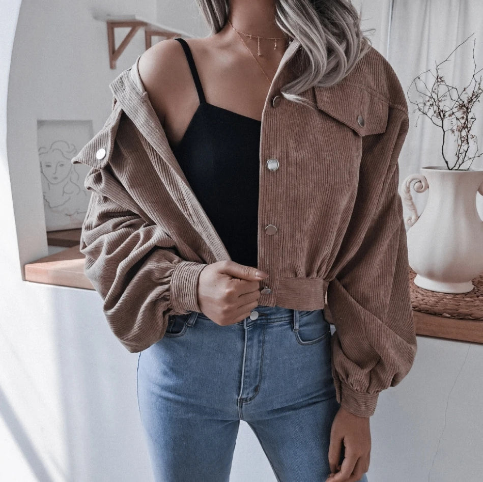 Lantern Long Sleeved Corduroy Short Jacket