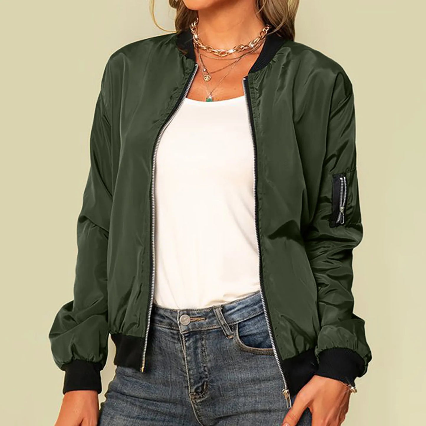 Solid Jackets Zipper Coat