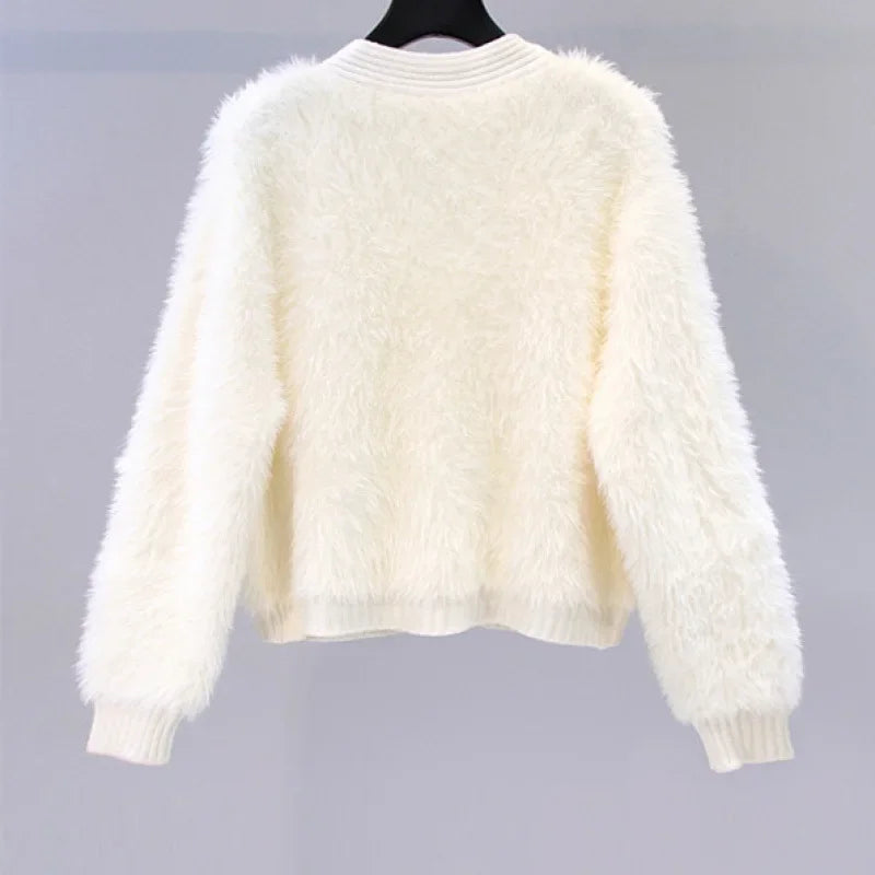 Tweed Style Embellished Mink Sweater Jacket