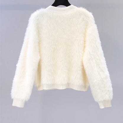 Tweed Style Embellished Mink Sweater Jacket
