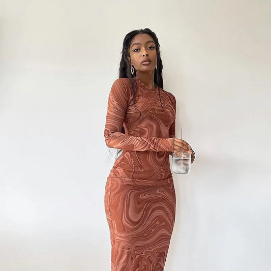 Geometric Print Slim Tight Ruched Dress