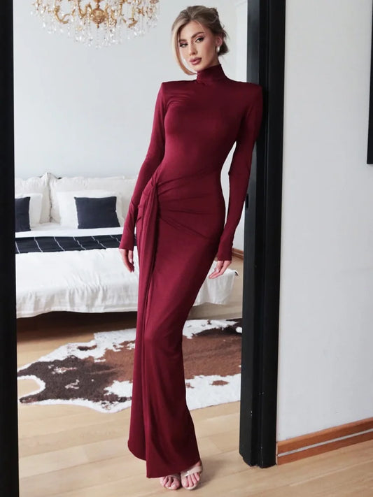 TOSSY Fashion Pleated Bandage Long Dress