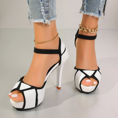 Women's Colorblock Peep Toe High Heels