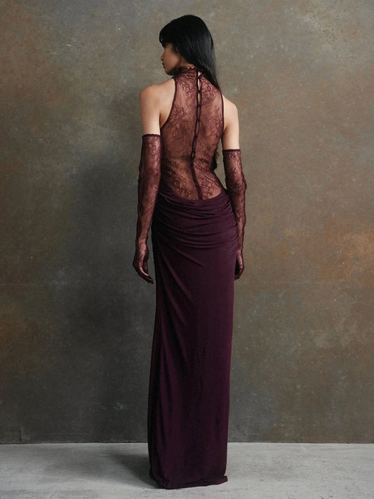 Sexy Lace Patchwork Long Dress With Gloves