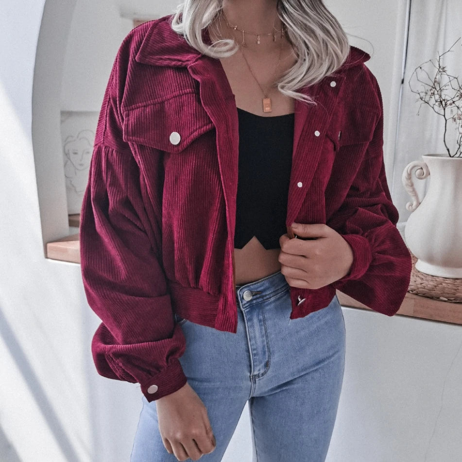 Lantern Long Sleeved Corduroy Short Jacket