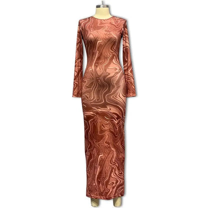 Geometric Print Slim Tight Ruched Dress