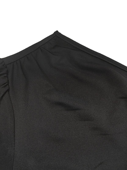 Elegant And Stylish Women'S Pleated Puff Sleeve Top And Mini Ruffled Hem Skirt