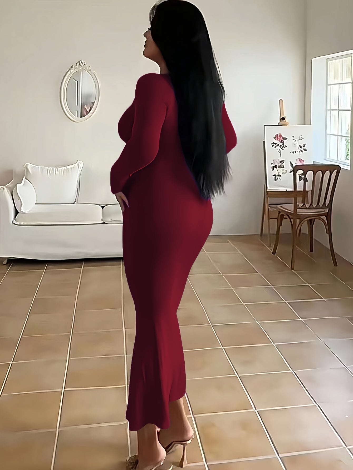 Form-Fitting, Ultra-Long Women's Autumn Dress