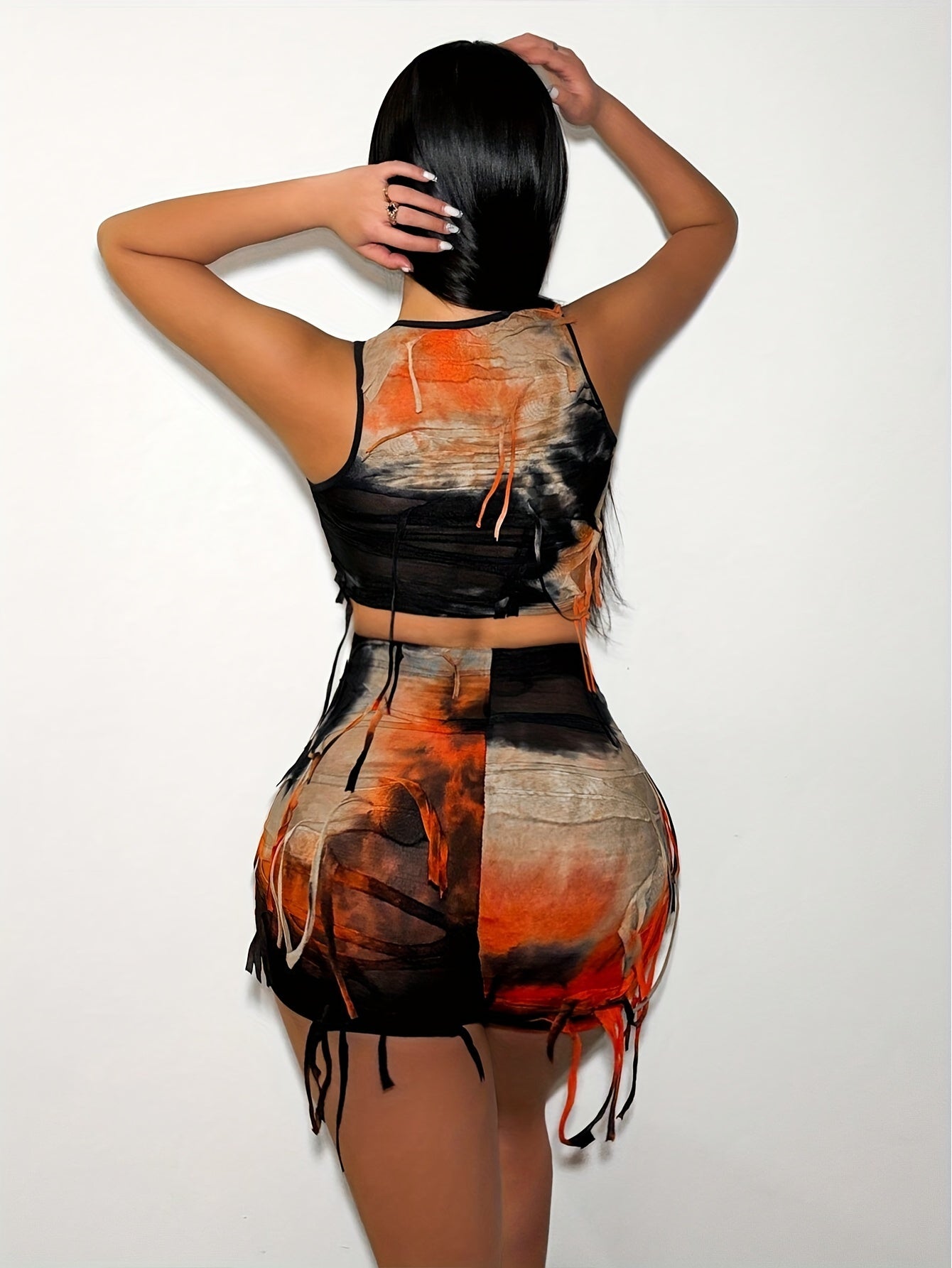 Women's Tie-Dye Fashion Two-Piece Set: Crop Top & Mini Skirt