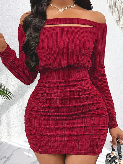 Off Shoulder Strapless Long Sleeve Bodycon Dress