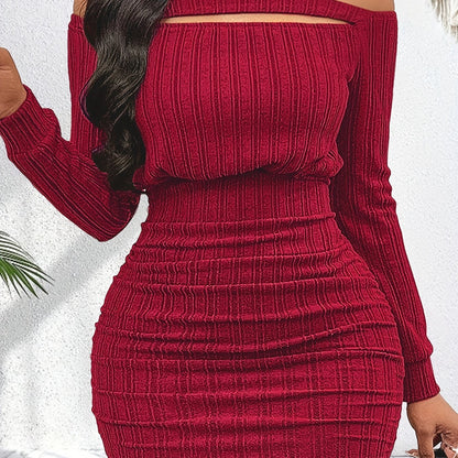 Off Shoulder Strapless Long Sleeve Bodycon Dress