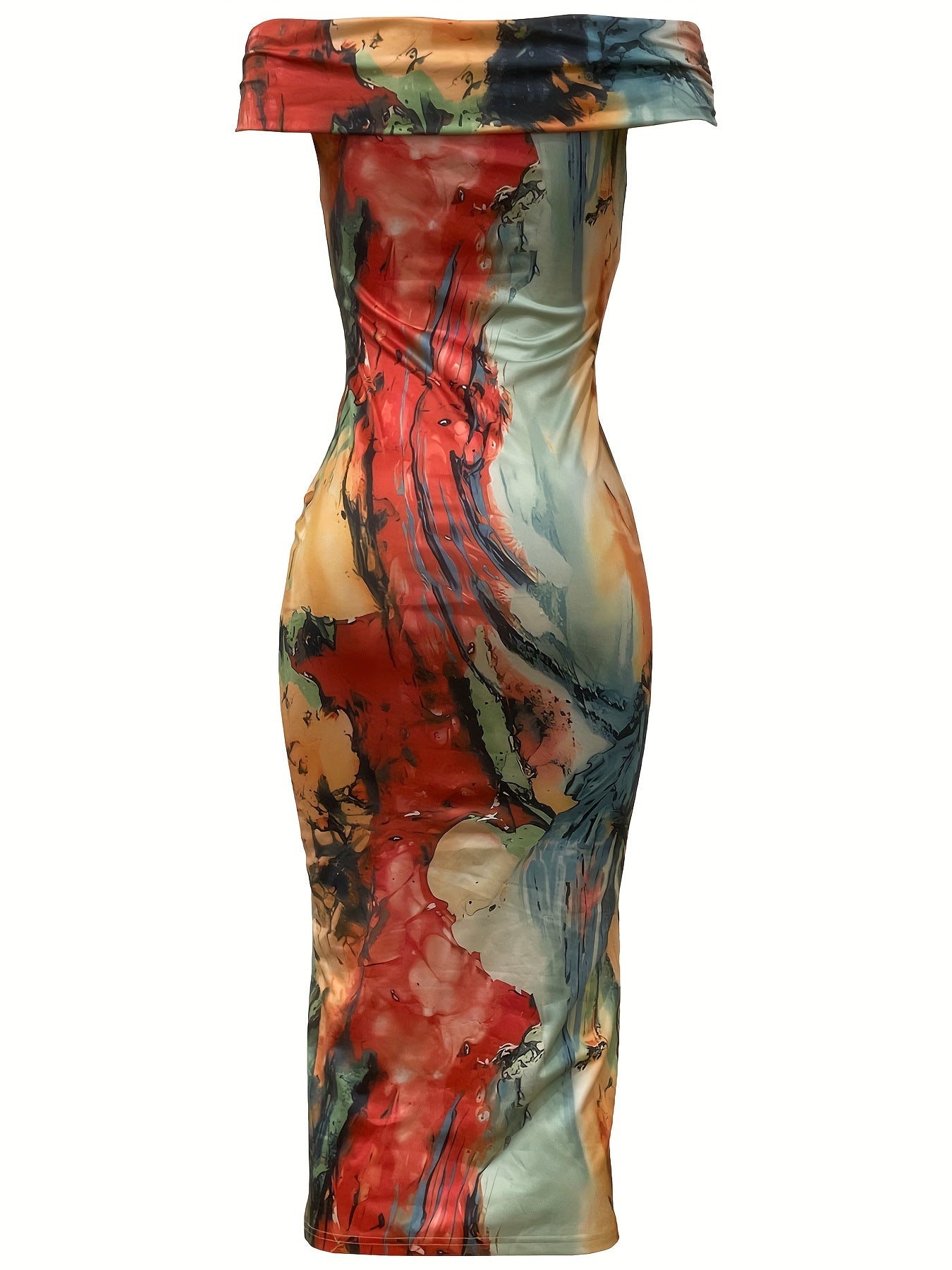 Chic Off-Shoulder Sheath Dress with Abstract Print