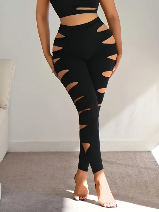 Four High-Waist Ripped Skinny Leggings